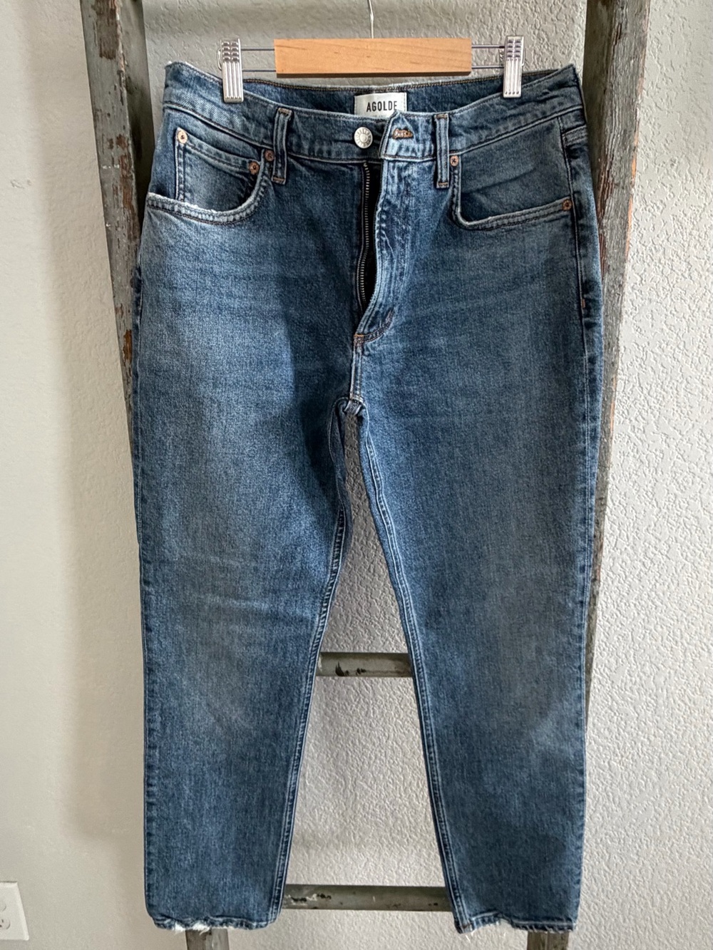 Agolde Men's Mid Blue Slim Straight Jeans